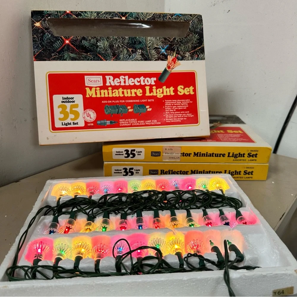 Vintage Sears Reflector Miniature Tulip Christmas Light Set 35 Retro Multicolor
